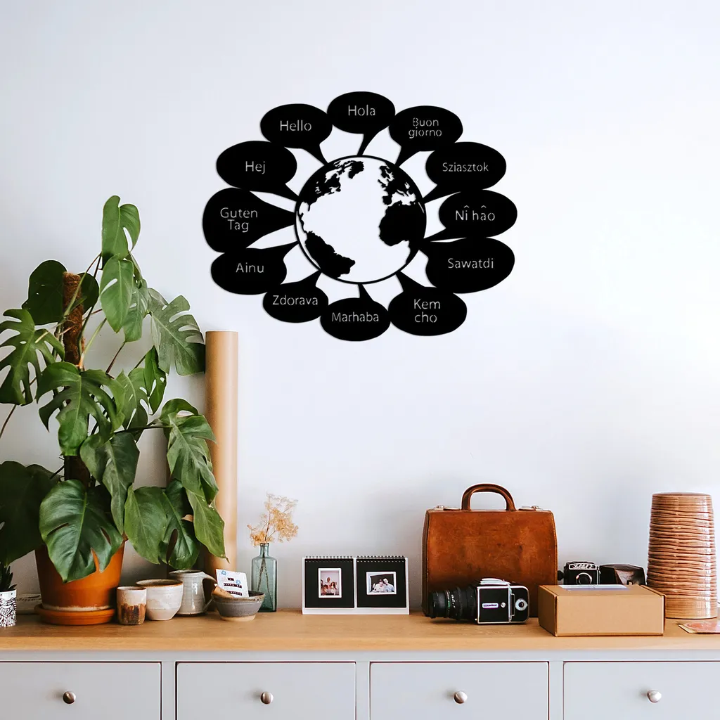 Wallity Hello SKL2476 Décoration Murale Noir en Métal - 70 x 55 cm