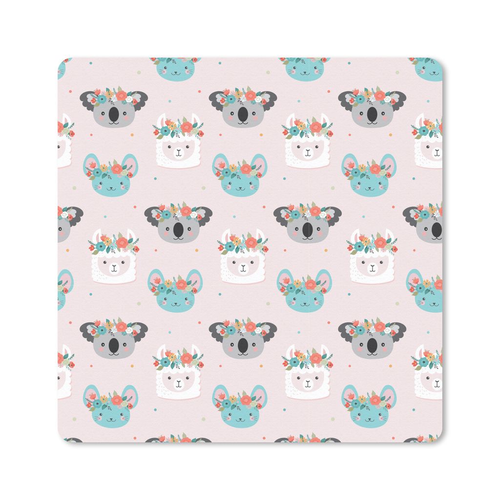 MuchoWow Mauspad Mousepad Lama - Koala - Blumen - Pastell 20x20 cm - Mousepads - Maus Mat - Pad - Mausunterlage - Desk Mat - Bureauartikeln