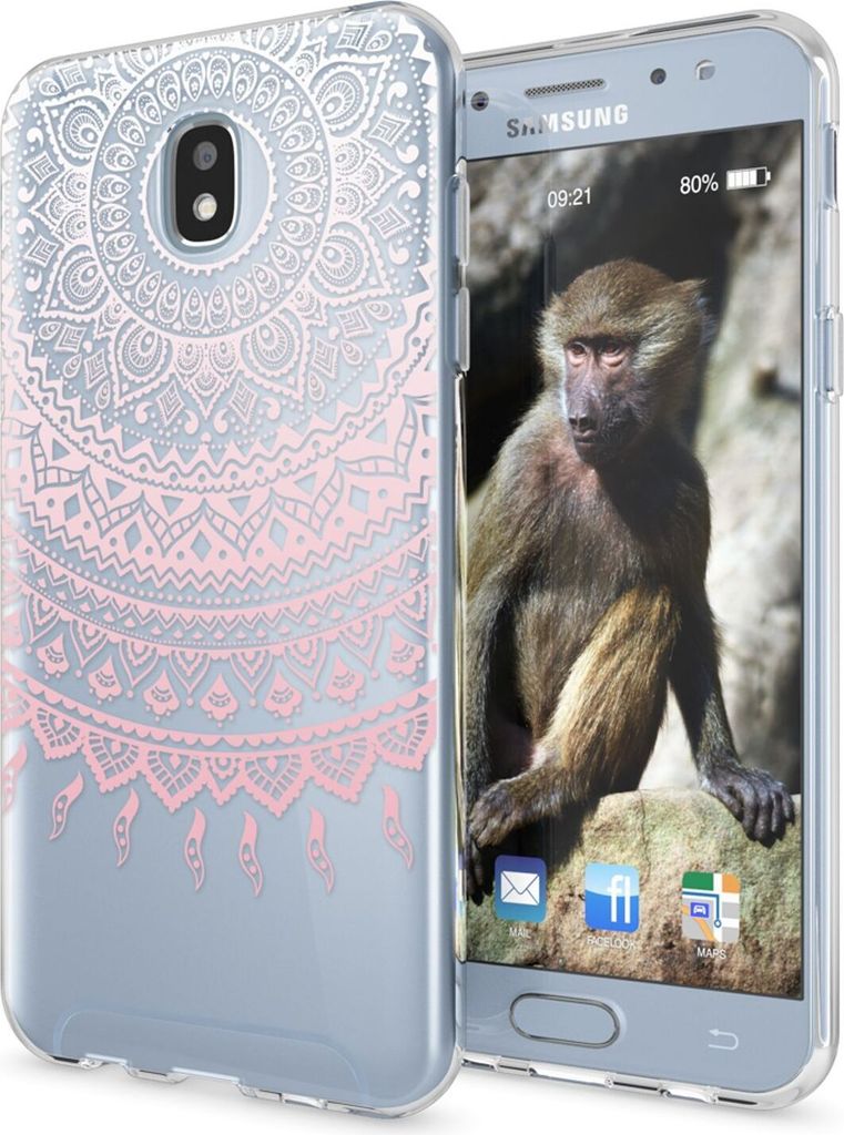 Samsung J3 2017 EU-Modell Silikon Hülle von NALIA, Motiv Handy Case Cover Bumper Mandala Pink