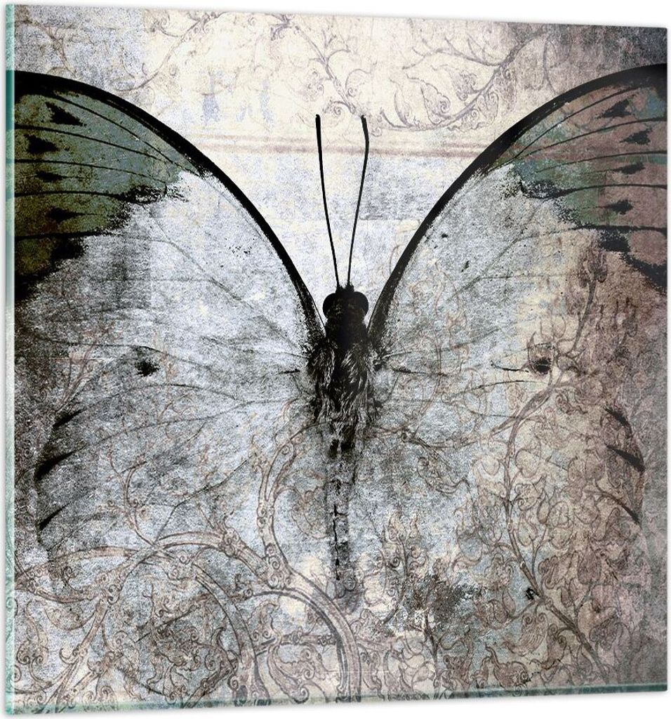 Bilder auf glas - Schmetterling Abstraktion - 70x70cm - Glasbilder - Wandbilder - Kunstdruck - zum Aufhängen bereit - Wanddekoration aus Glas - Gl...