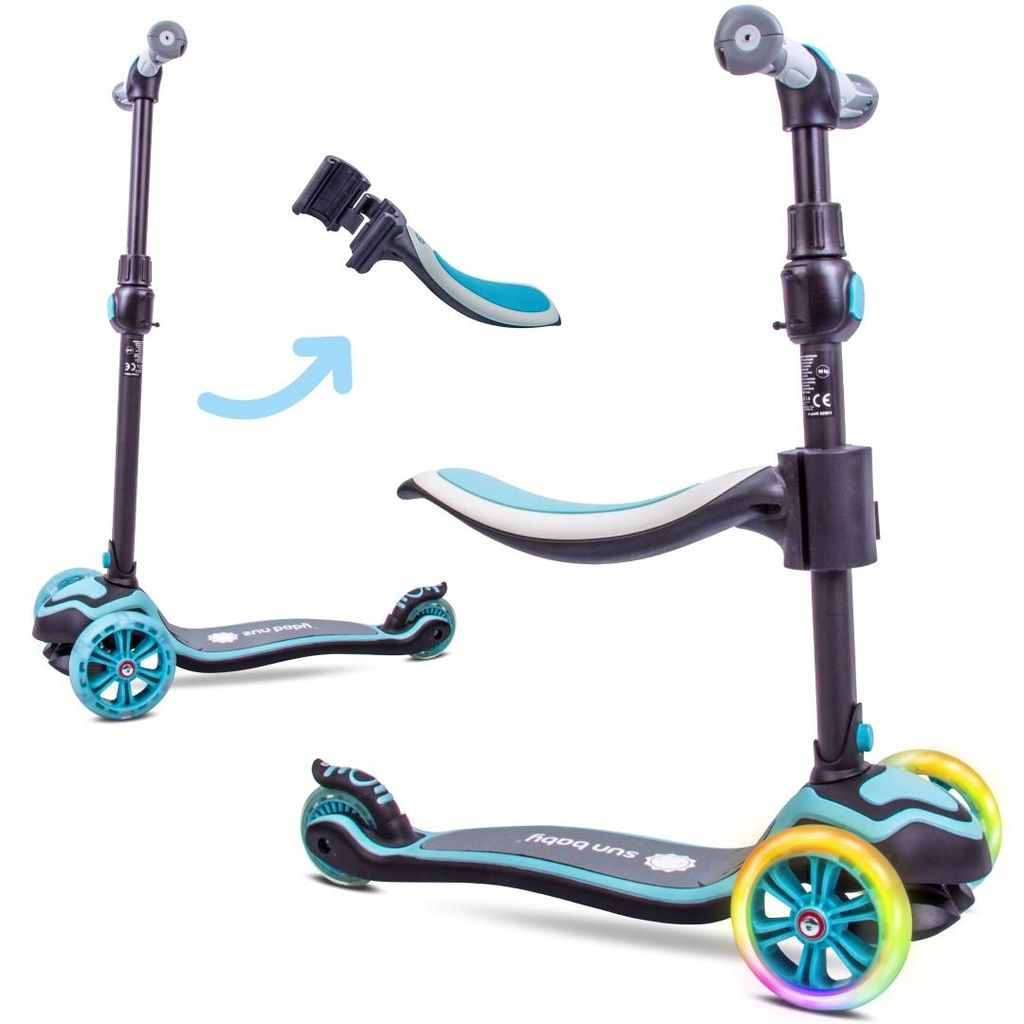 Trottinette 3 En 1 Enfant – Siège Amovible, Guidon Réglable, Roues LED, Frein Arrière, Dès 2 Ans