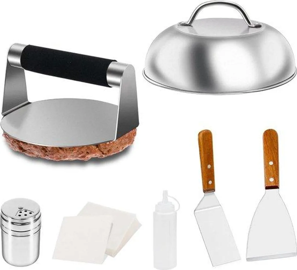 Set de barbecue 7 pièces en acier inoxydable pour burgers et steaks