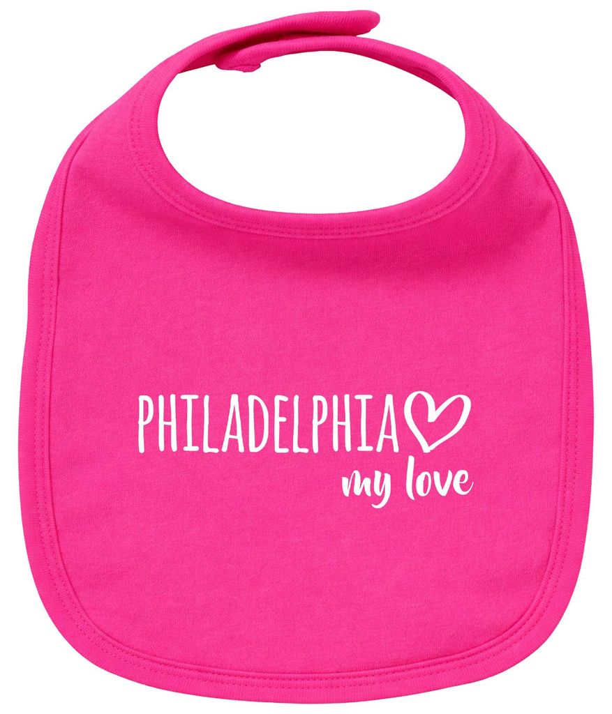Huuraa Baby Lätzchen Philadelphia my love Cherry Pink Klettverschluss Baumwolle Latz Geschenkidee