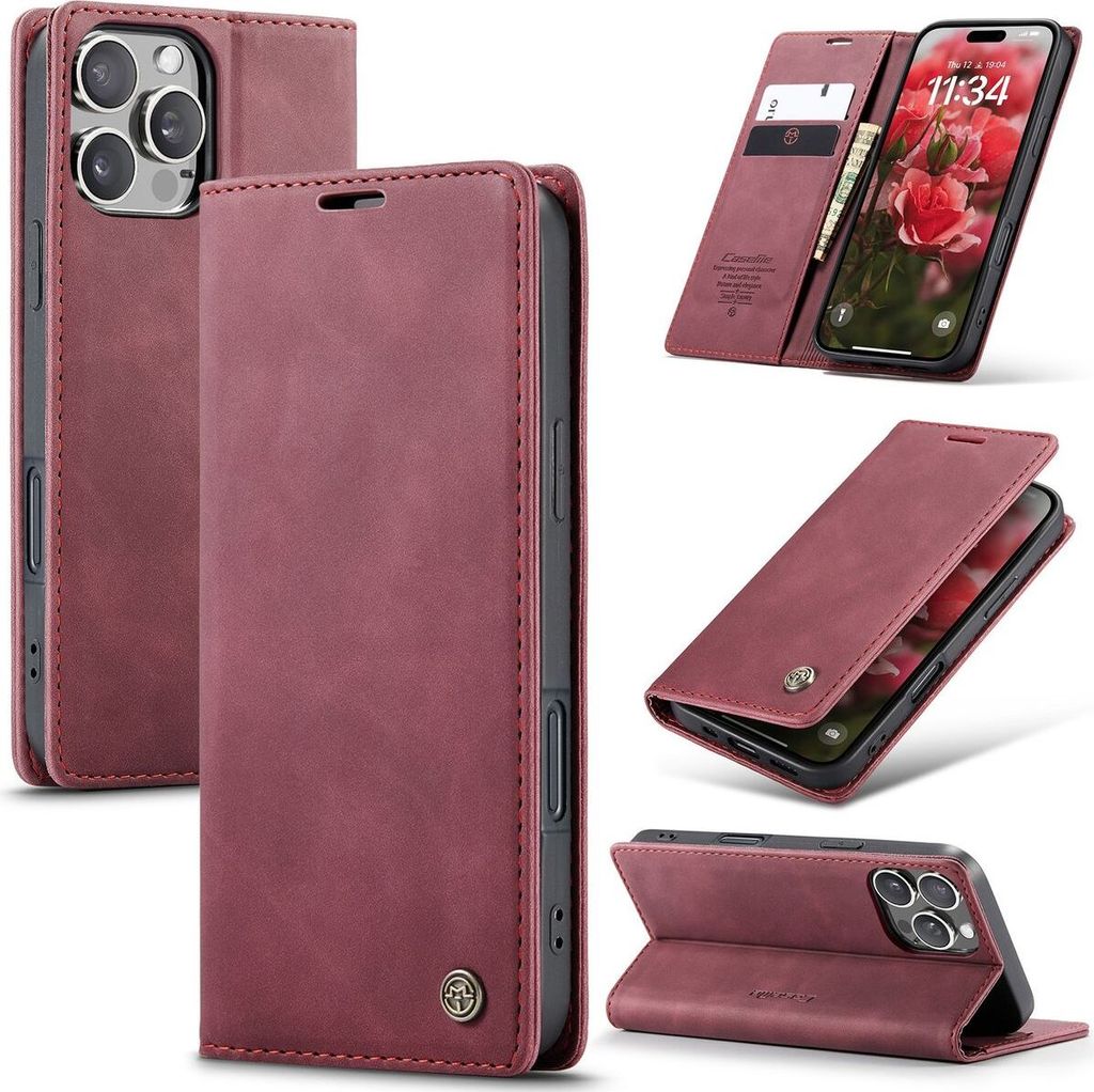 König Design Hülle kompatibel mit Apple iPhone 16 Pro Max Kunstleder Handyhülle - Handy Case Rot