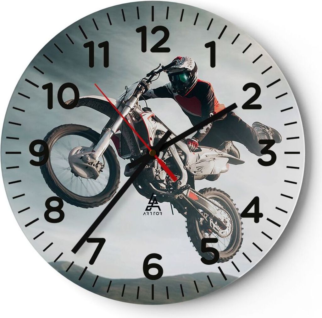 Wanduhr - Rund - Glasuhr - Motor Sport Helm - 40x40cm - Schleichendes Uhrwerk - Lautlos - zum Aufhängen bereit - Dekoration Modern - Wanddekoratio...