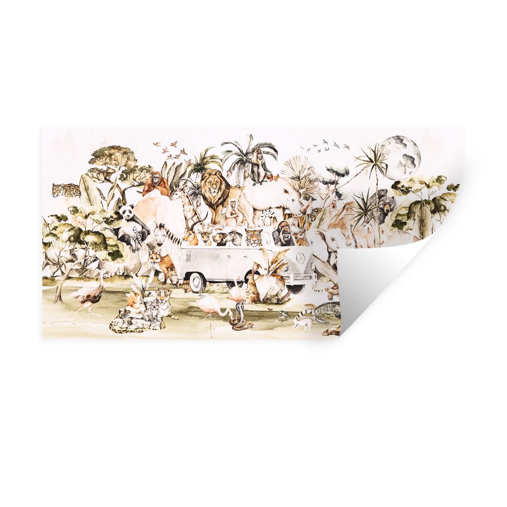 MuchoWow Wandtattoo Wandsticker Wandaufkleber Bus - Tiere - Kinder - Jungen - Mädchen - Palme 40x20 cm Selbstklebend und Repositionierbar - Aufk...