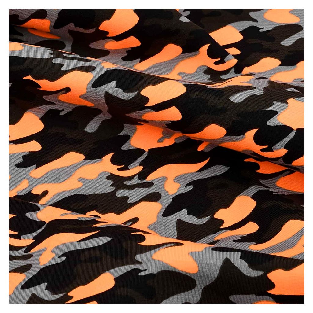 Baumwolljersey Digitaldruck Camouflage - schwarz-orange - Kinderstoff zum Nähen Meterware 25 cm x 150 cm - Standard 100