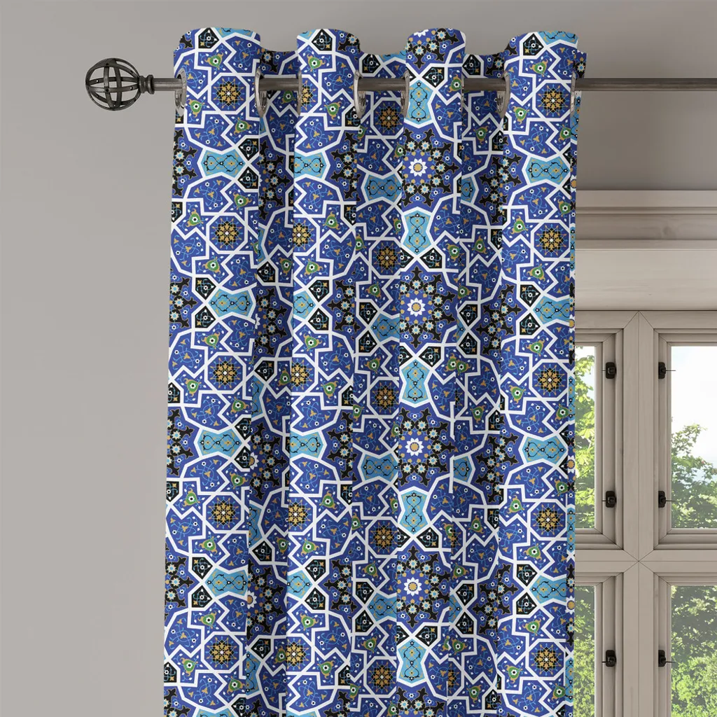 Rideau pour salon oriental bleu roi 280x245 cm à motifs jacquard chic