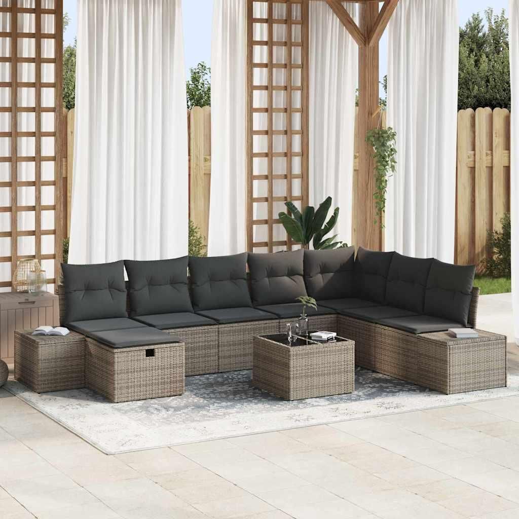 Maison Exclusive - Gartensofa-set mit Kissen 9 pcs Grau Poly-Rattan