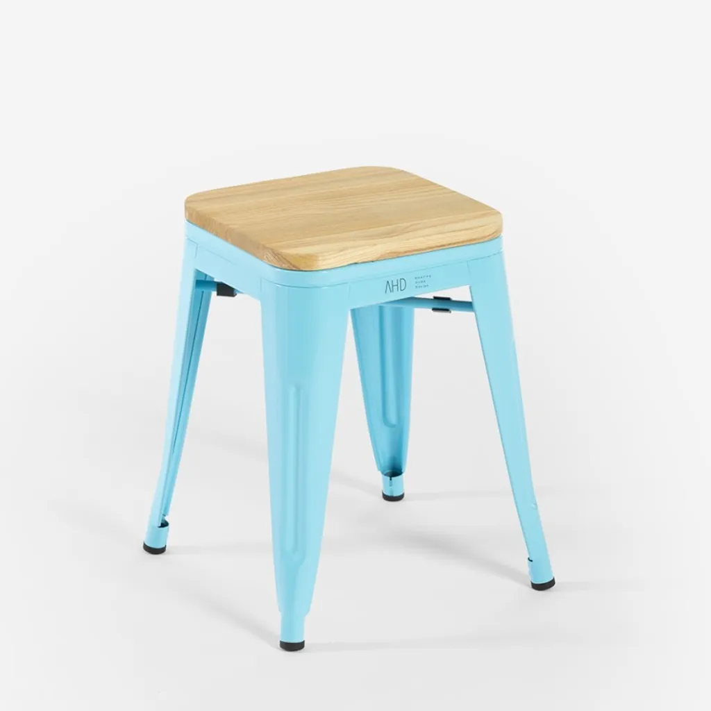Tabouret de Bar Stable et Robuste en Métal et Bois Anti-Rayures
