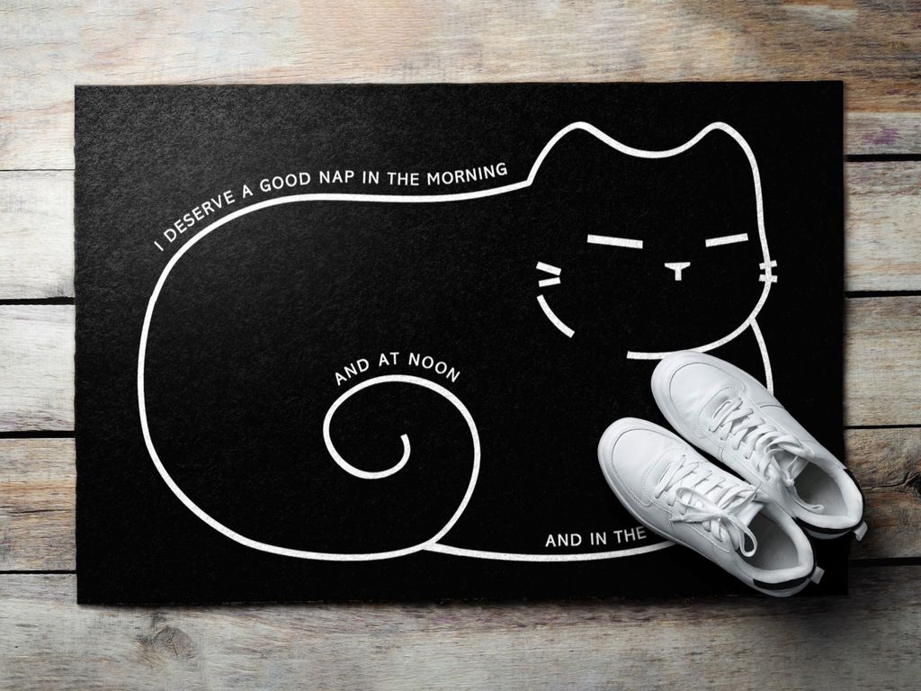 Fußmatte Aussen - Schuhmatte Haustür- Schmutzfangmatte Türvorleger - Outdoor Teppich Schmutzfänger - 60x40 cm - Schlafende Kitty