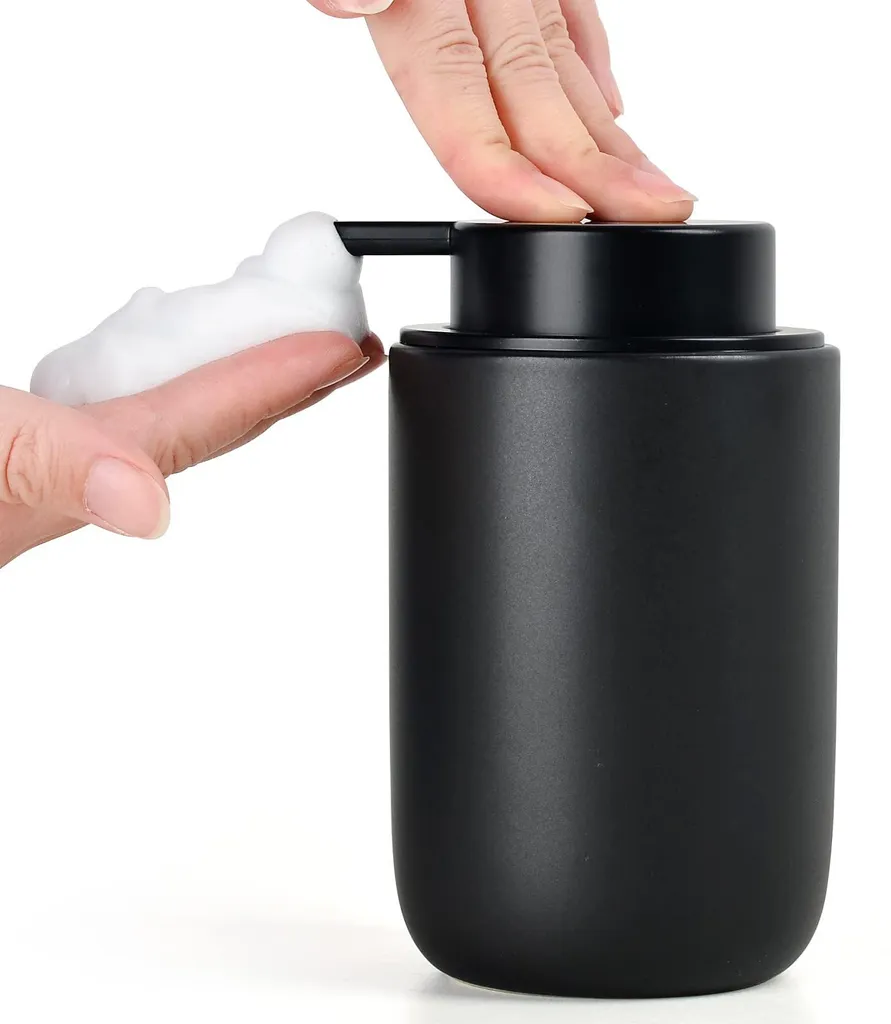 Distributeur savon céramique noir 350ml : fini les flacons plastique laids