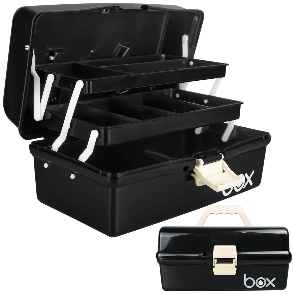 Mallette de rangement plastique 30,5 cm avec 3 plateaux dépliables noirs