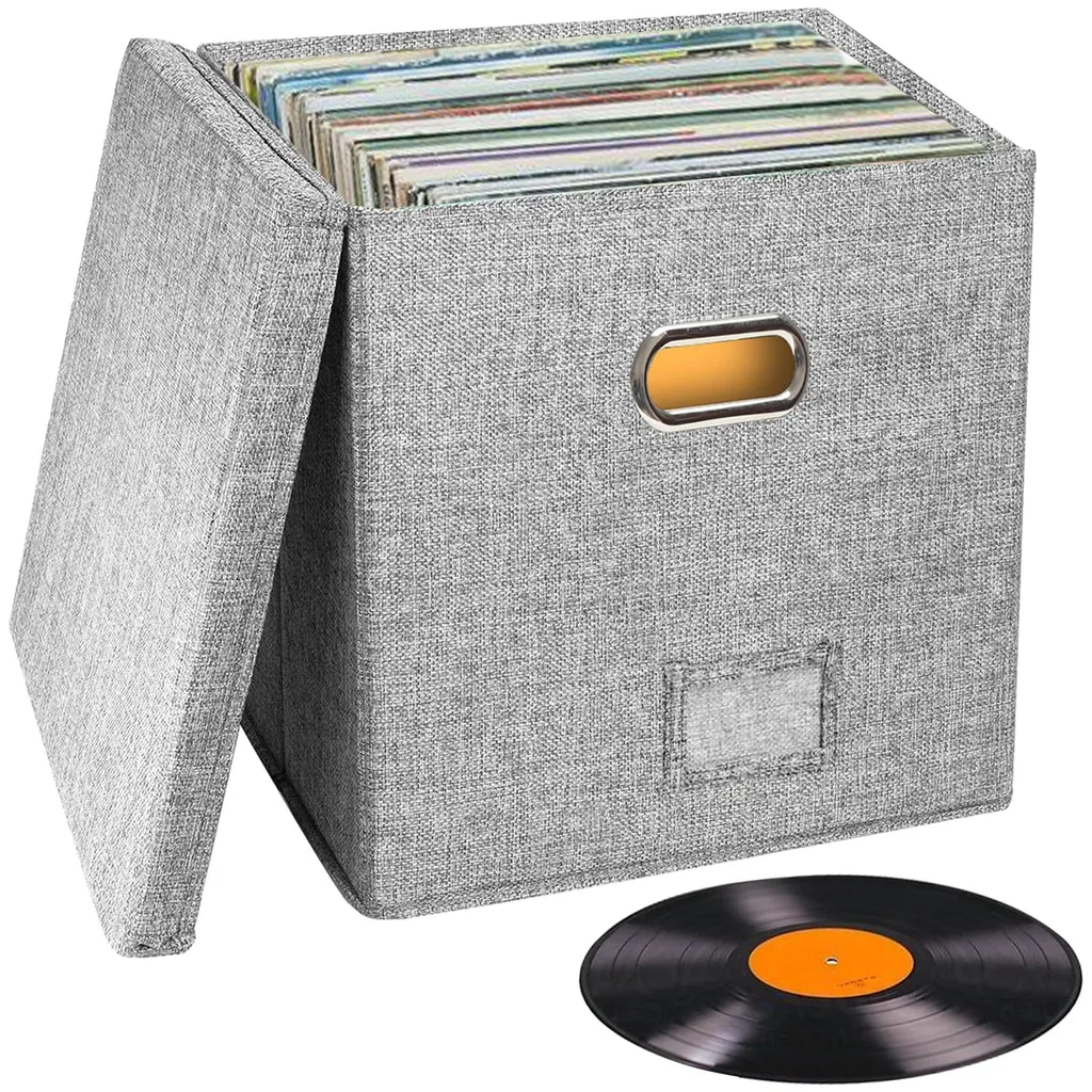 Rangement vinyles pour salon et DJ capacité 90 disques toile souple