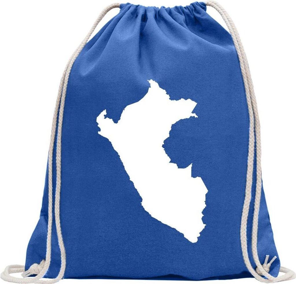 Kiwistar - Turnbeutel - royal - Peru Umriss Kontur - Fun Rucksack Sport Beutel Gymsack Baumwolle mit Ziehgurt