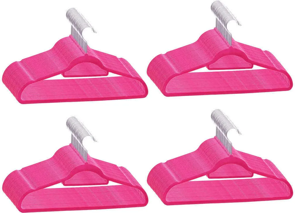 Cintres Antidérapants Velours Rose 100 pcs avec Encoches et Crochet Pro