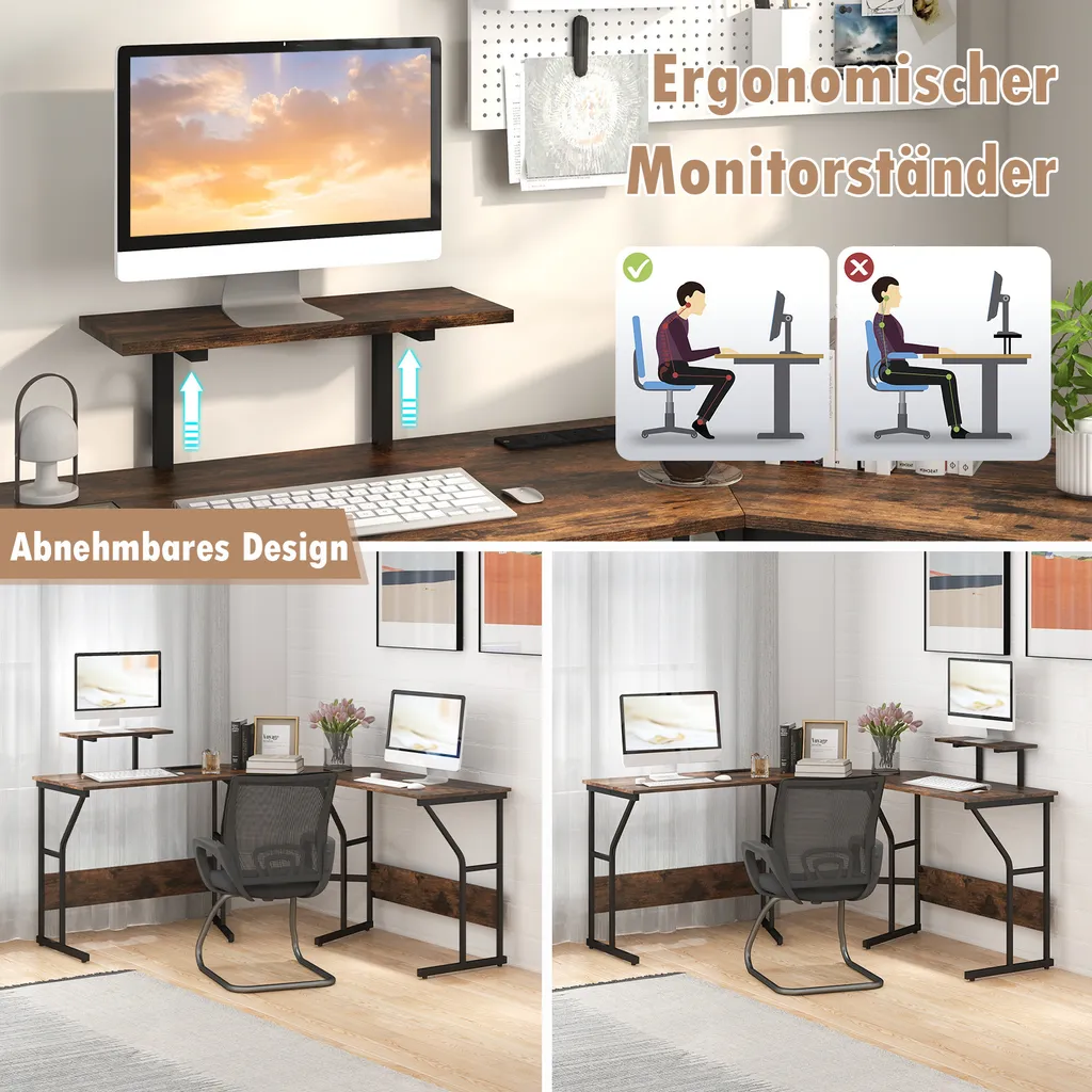 Bureau d'Angle Marron Rustique | Table d'Ordinateur Gain de Place - 6