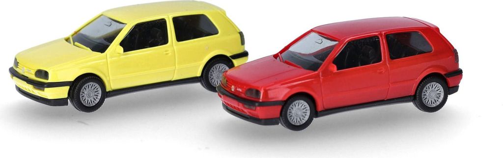 VOLKSWAGEN Golf III VR6 gelb und rot - 2 Teile zum Zusammenbauen, HER014014, Maßstab1/87, HERPA