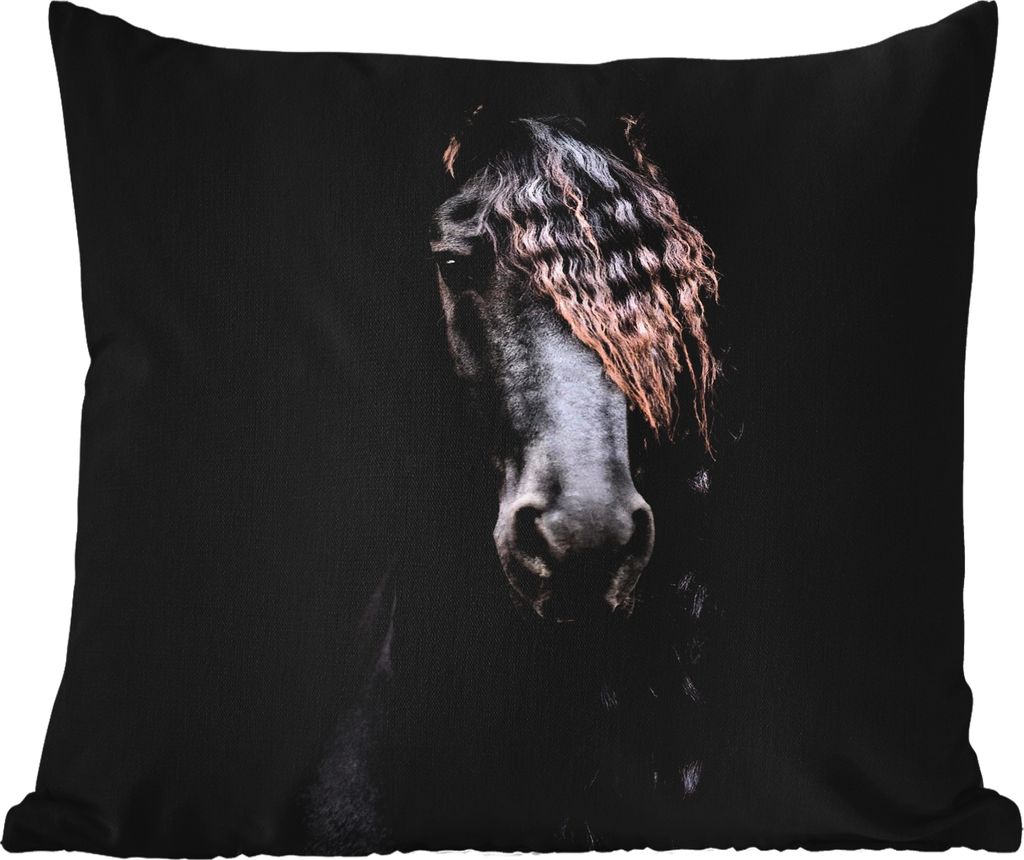 MuchoWow Outdoor Kissen - Pferde - Friesisch - Mähne - Schwarz - Tiere - 50x50 cm - Wetterfest - Lounge Kissen - Komfortabel - Kissen mit Bild