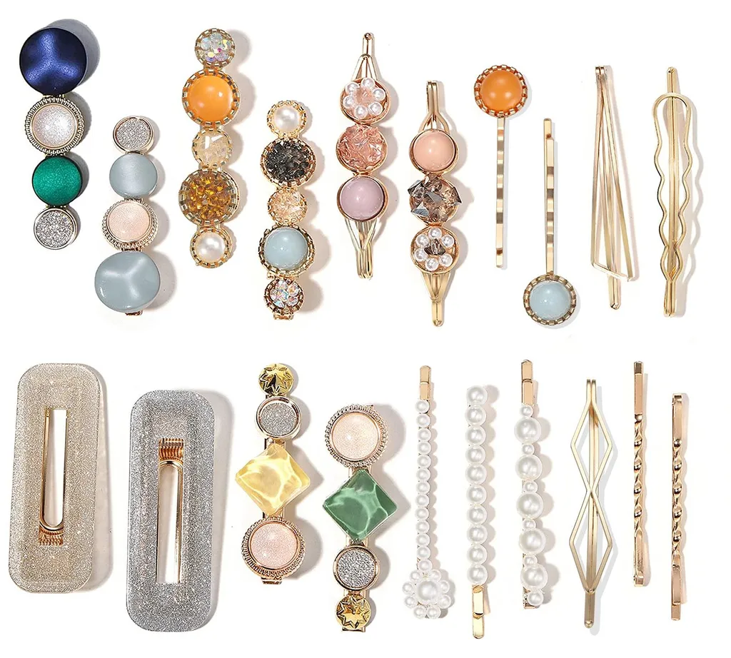 Lot de 20 barrettes crocodiles faites main en résine et perles pour femme