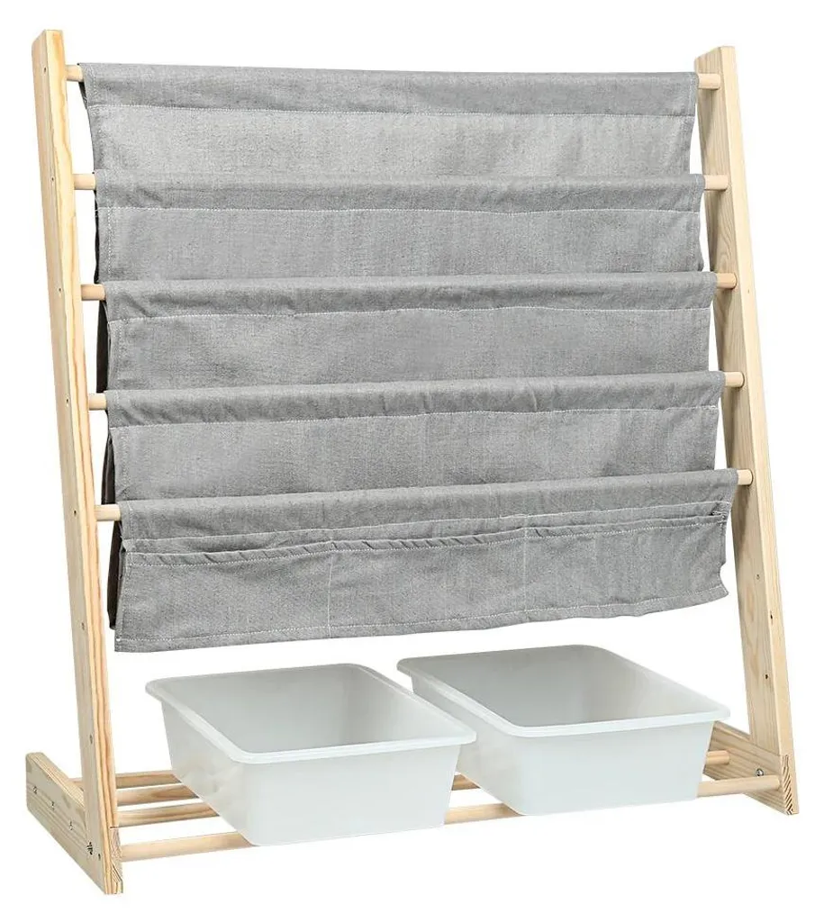 Bibliothèque pour Chambre d'Enfant - Organiseur Livres et Jouets Gris