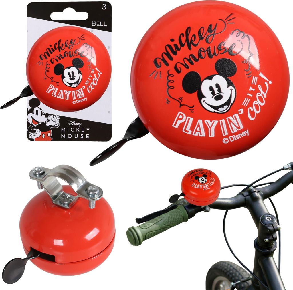 DISNEY Mickey Mouse Rote Metall-Fahrradklingel für Kinderlenker, RETRO 6 cm