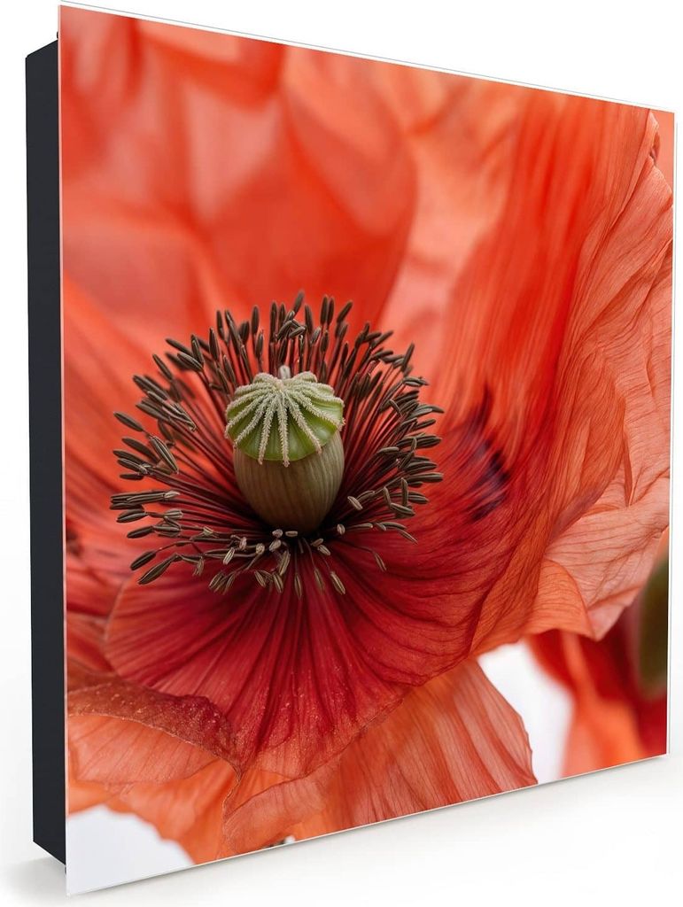 Nachbildung-Schlüsselkasten, Magnetpinnwand und Memoboard mit Glasfront Motiv Mohnblüten
