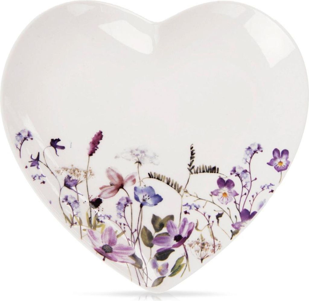 Orion | Dessertteller - 17x17,5 cm - aus Porzellan - Weiß - Blumenmuster - Herzförmig - Spülmaschinenfest - LOUKA