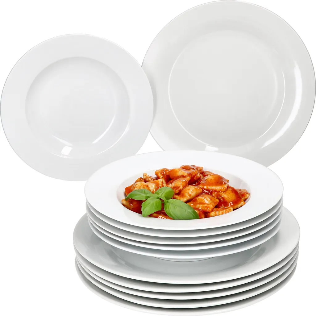 Set Piatti 6 Persone Tommy Porcellana Bianca 12 Pezzi | Design Moderno