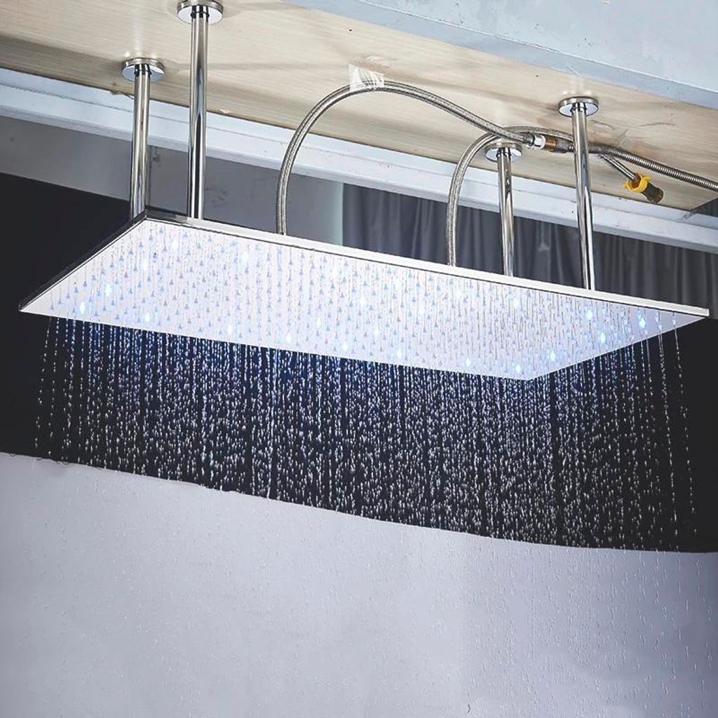 Regendusche Duschkopf - Deckenmontage 40×80 cm - LED-Beleuchtung - Edelstahl - Rechteckig - Schwarz