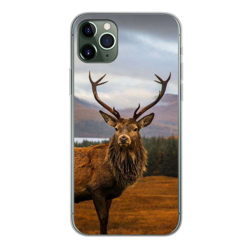 MuchoWow Handyhülle Schutzhülle Hülle für iPhone 11 Pro Max Hirsche - Berge - Wasser - Landschaft - Tiere - Bäume Silikon Softcase Handy Hü...