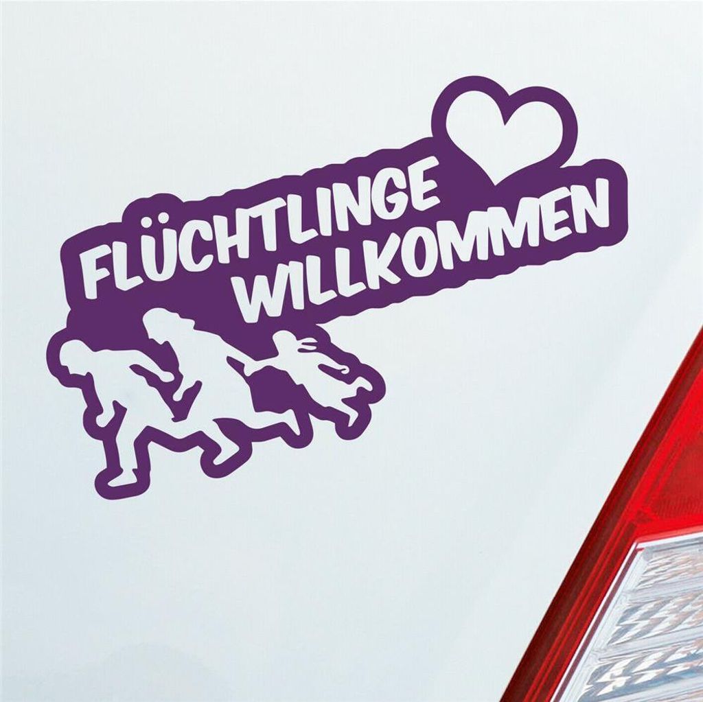 Auto Aufkleber Refugees Welcome Flüchtlinge Willkommen 20x9 cm Lila Sticker Heckscheibenaufkleber