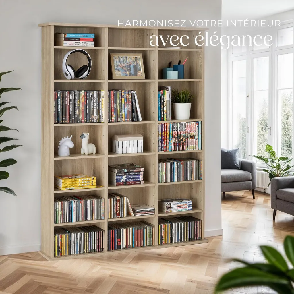 Bibliothèque Fine Stevie Bois Clair Chêne Sonoma, Design Compact - 7