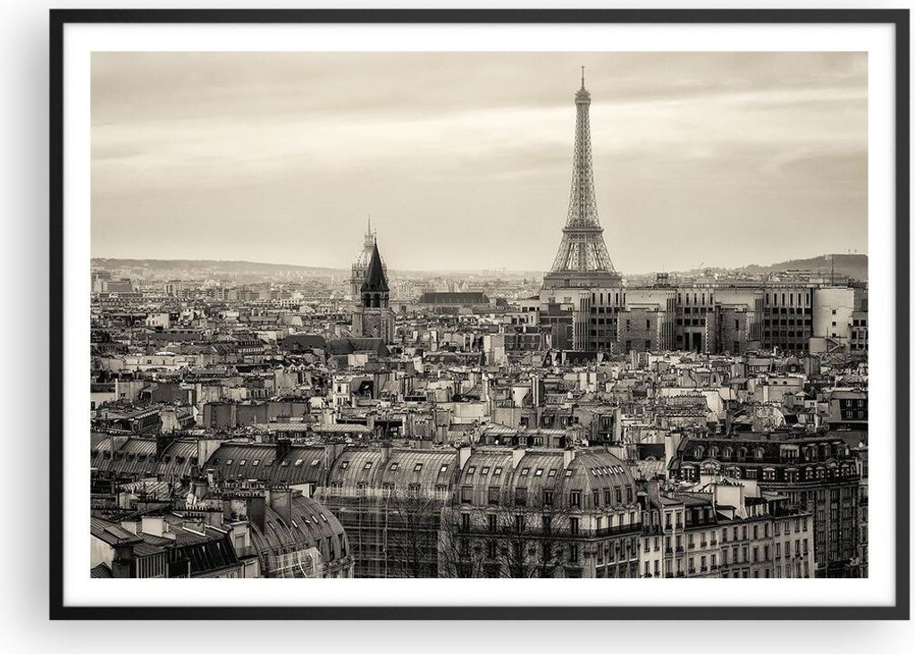 Gerahmtes Poster - Schwarzer Rahmen - Paris Stadt Zuhause - 100x70 cm - Wand Bild - Wanddeko - Wandbilder - Kunstposter - Wandposter - Bilderrahmen...