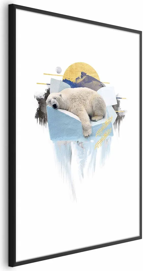 Poster Artistico Orso Polare 40x60 con Cornice Nera e Passepartout
