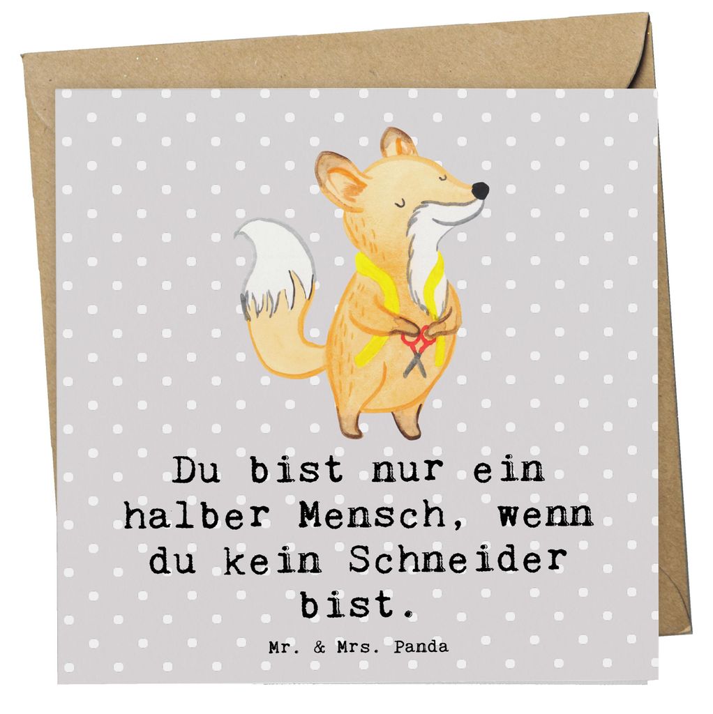 Mr. & Mrs. Panda Klappkarte Schneider Herz - Grau Pastell - Geschenk, Glückwunschkarte, doppelkarte, Grußkarte, faltkarte, anlasskarte
