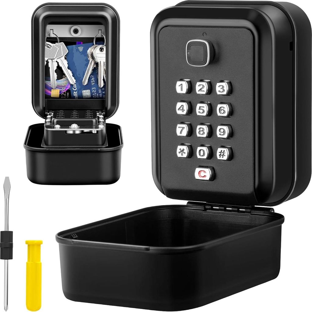 Schlüsselbox für außen mit 12-stelligem Code - Wetterfeste Lockbox für Schlüssel und Zugangskarten