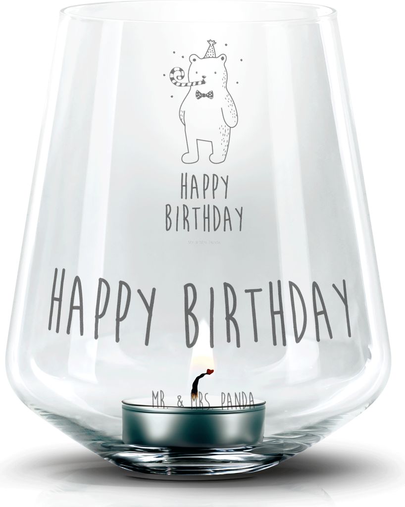 Mr. & Mrs. Panda Laterne Bär Geburtstag - Transparent - Geschenk, glas kerzenhalter, Windlicht, Glückwunsch, Teddy, Happy Birthday, Alles Gute, g...