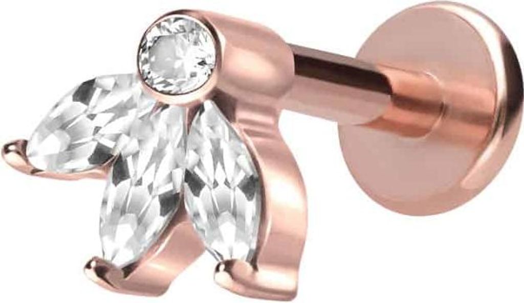 Ohrpiercing, Nasenpiercing Titan Labret mit Innengewinde LOTUSBLÜTE RoséGold Stablänge: 6mm | Stabstärke: 1,2mm
