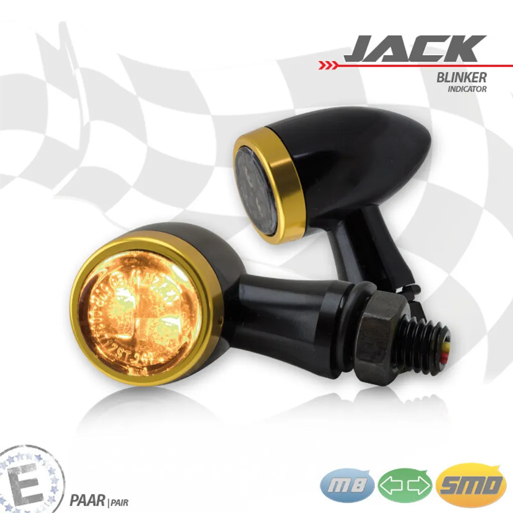 Set Indicatori SMD Jack Nero e Oro - Frecce Moto Custom Omologate
