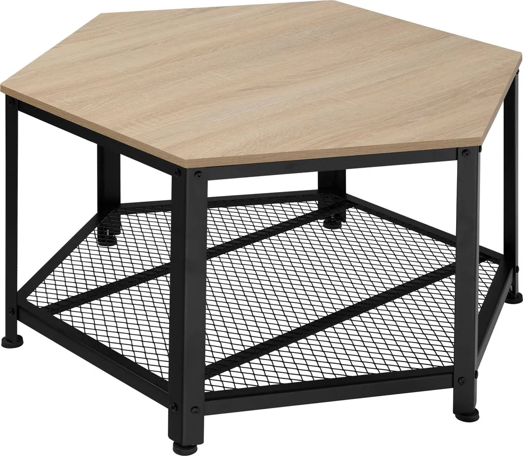 Table basse pour apéritif et salon industriel en bois clair de chêne