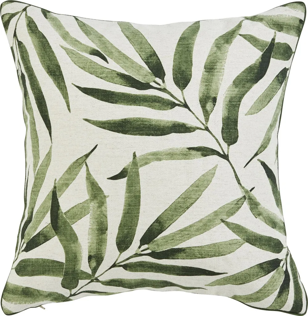 Housse de coussin Areca Palm done. en lin avec imprimé feuilles exotiques