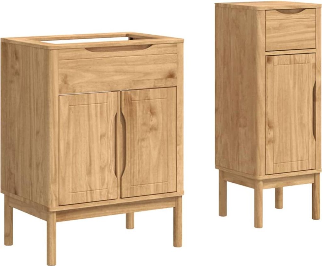 Badezimmermöbel-Set FLORO 2 pcs Wachsbraun Massivholz Kiefer