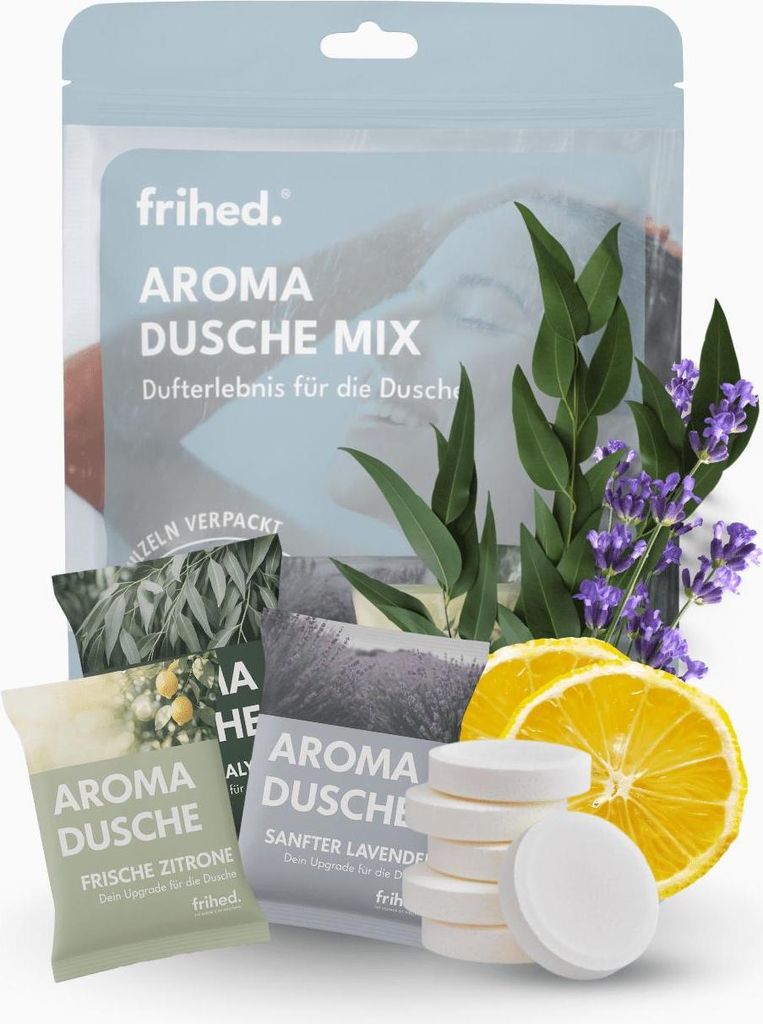 frihed. Aromaduschen – 6 Duschtabs - Duschbomben mit ätherischen Ölen (Zitrone, Eukalyptus, Lavendel) – Spa‐Feeling für Dusche, Bad & Sa...