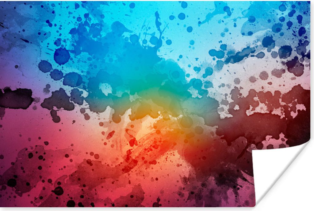 MuchoWow Poster Aquarell - Blau - Rot - Orange 180x120 cm - Fotoplakat