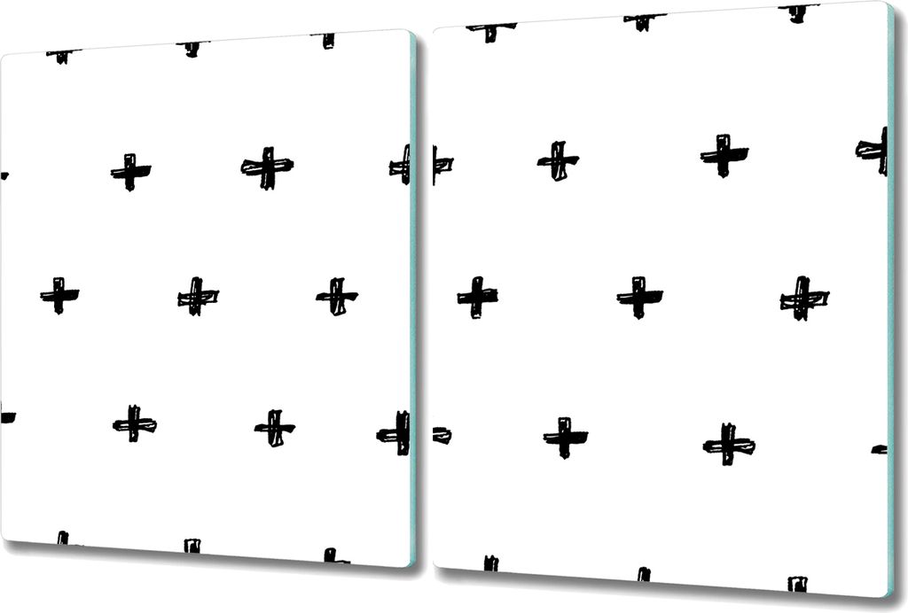 Glas-Herdabdeckplatte Glaskeramikkochfeld-Abdeckung Spritzschutz - 2x 40x52 cm - Geometrische Kreuze