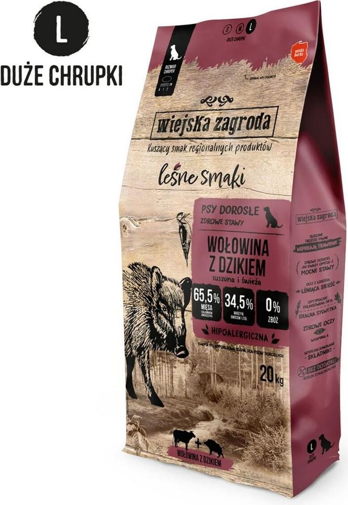 Wiejska Zagroda Beef with Wild Boar L dry dog food 20kg