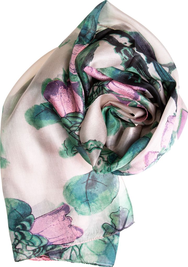 Seidenschal Halstuch Schal Chiffon naturweiß rosa 180x110cm Floralprint