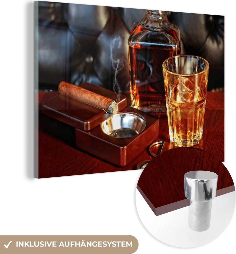 MuchoWow Glasbilder - Bilder auf Wandbild - Foto auf Glas Whiskey - Flasche - Karaffe 30x20 cm Wanddekoration aus Glas - Acrylglasbild - Acrylbilde...