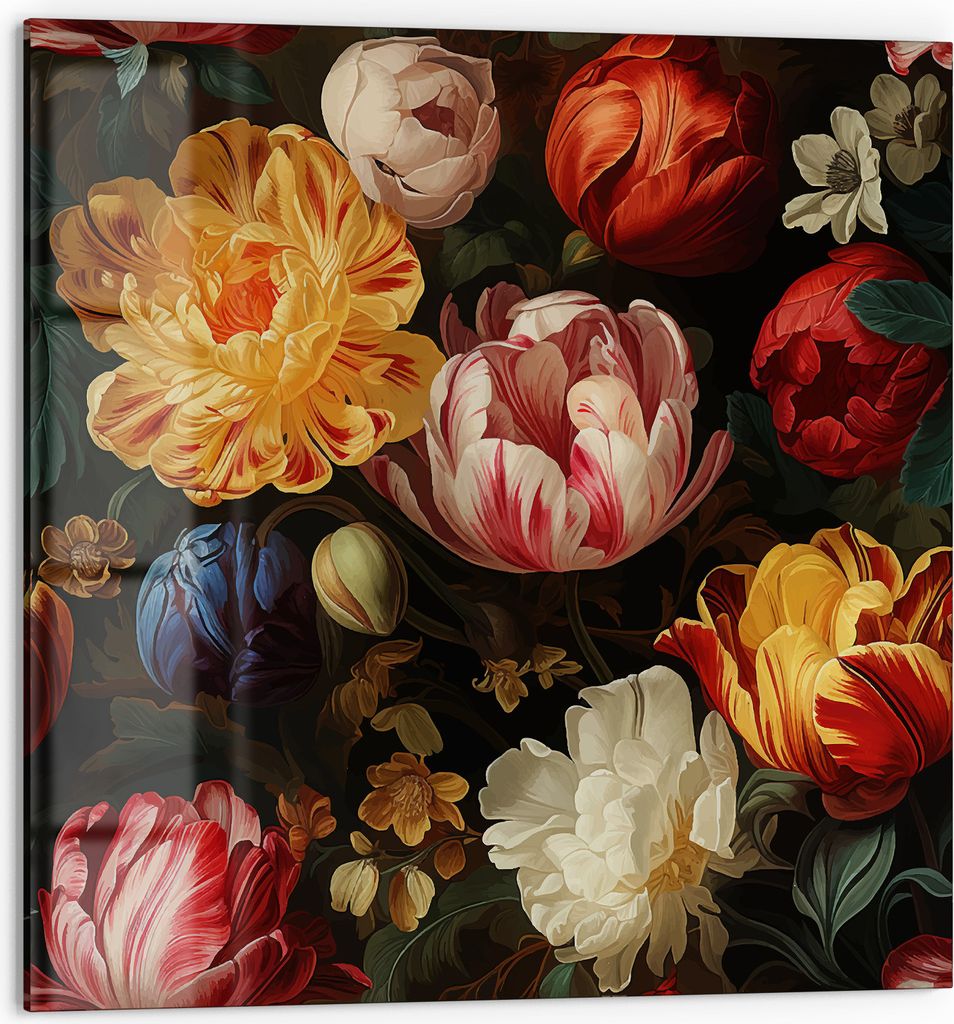 DEQORI Küchenrückwand Glas 60x60 cm 'Blütenpracht des Barock' Spritzschutz Bad Rückwand Küche